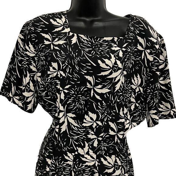 Vintage Silk Black White Flora Floral Square Neck Grunge Whimsigoth Maxi Dress 6 - Picture 3 of 15